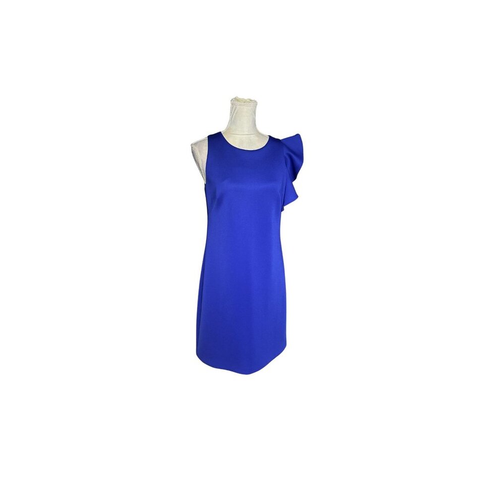 Vince Camuto Royal Blue Sleeveless Ruffle Scuba Sheath Cocktail Dress Size 8 - Picture 8 of 8